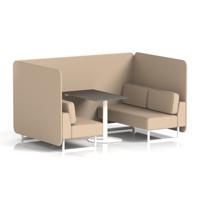 Brixworth 4 Seater Bench Booth With White Legs And Black Table With White Leg In Synergy Fabric - Affix Panels And Sofa