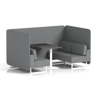 Brixworth 4 Seater Bench Booth With White Legs And Black Table With White Leg In Synergy Fabric - Partner Panels And Sofa