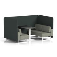 Brixworth 4 Seater Bench Booth With White Legs And Black Table With White Leg In Rivet Fabric - Charcoal Panels And Vitreous Sofa