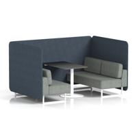 Brixworth 4 Seater Bench Booth With White Legs And Black Table With White Leg In Rivet Fabric - Crucible Panels And Prime Sofa
