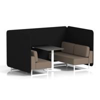 Brixworth 4 Seater Bench Booth With White Legs And Black Table With White Leg In X2 Fabric - Diameter Panels And Theory Sofa