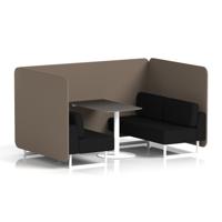 Brixworth 4 Seater Bench Booth With White Legs And Black Table With White Leg In X2 Fabric - Theory Panels And Diameter Sofa