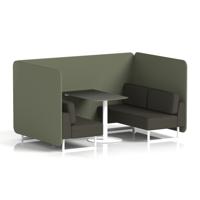 Brixworth 4 Seater Bench Booth With White Legs And Black Table With White Leg In Main Line Flax Fabric - Monument Panels And Temple Sofa