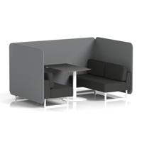 Brixworth 4 Seater Bench Booth With White Legs And Black Table With White Leg In Synergy Fabric - Partner Panels And Mix Sofa