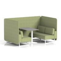 Brixworth 4 Seater Bench Booth With White Legs And Grey Table With White Leg In Rivet Fabric - Burnish Panels And Sofa