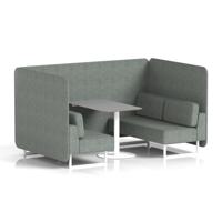 Brixworth 4 Seater Bench Booth With White Legs And Grey Table With White Leg In Rivet Fabric - Prime Panels And Sofa