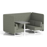 Brixworth 4 Seater Bench Booth With White Legs And Grey Table With White Leg In Rivet Fabric - Vitreous Panels And Sofa