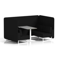 Brixworth 4 Seater Bench Booth With White Legs And Grey Table With White Leg In X2 Fabric - Diameter Panels And Sofa