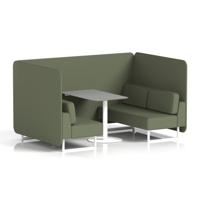 Brixworth 4 Seater Bench Booth With White Legs And Grey Table With White Leg In Main Line Flax Fabric - Monument Panels And Sofa