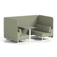 Brixworth 4 Seater Bench Booth With White Legs And Grey Table With White Leg In Main Line Flax Fabric - Newbury Panels And Sofa