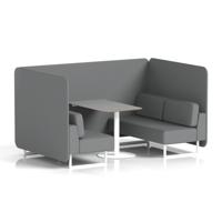 Brixworth 4 Seater Bench Booth With White Legs And Grey Table With White Leg In Synergy Fabric - Partner Panels And Sofa