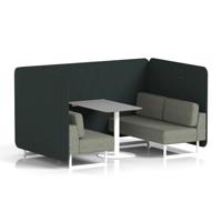 Brixworth 4 Seater Bench Booth With White Legs And Grey Table With White Leg In Rivet Fabric - Charcoal Panels And Vitreous Sofa