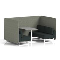 Brixworth 4 Seater Bench Booth With White Legs And Grey Table With White Leg In Rivet Fabric - Prime Panels And Crucible Sofa