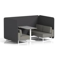 Brixworth 4 Seater Bench Booth With White Legs And Grey Table With White Leg In X2 Fabric - Arithmetic Panels And Number Sofa
