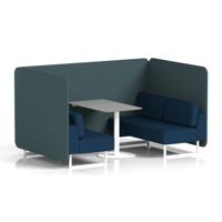 Brixworth 4 Seater Bench Booth With White Legs And Grey Table With White Leg In X2 Fabric - Polygon Panels And Calculus Sofa