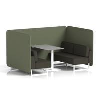 Brixworth 4 Seater Bench Booth With White Legs And Grey Table With White Leg In Main Line Flax Fabric - Monument Panels And Temple Sofa