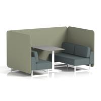 Brixworth 4 Seater Bench Booth With White Legs And Grey Table With White Leg In Main Line Flax Fabric - Newbury Panels And Westminster Sofa