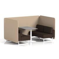 Brixworth 4 Seater Bench Booth With White Legs And Grey Table With White Leg In Synergy Fabric - Affix Panels And Wed Sofa