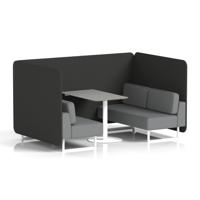 Brixworth 4 Seater Bench Booth With White Legs And Grey Table With White Leg In Synergy Fabric - Mix Panels And Partner Sofa