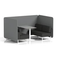 Brixworth 4 Seater Bench Booth With White Legs And Grey Table With White Leg In Synergy Fabric - Partner Panels And Mix Sofa