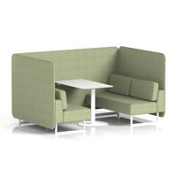 Brixworth 4 Seater Bench Booth With White Legs And White Table With White Leg In Rivet Fabric - Burnish Panels And Sofa