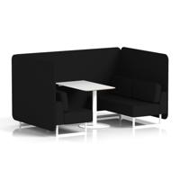 Brixworth 4 Seater Bench Booth With White Legs And White Table With White Leg In X2 Fabric - Diameter Panels And Sofa