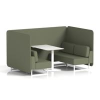 Brixworth 4 Seater Bench Booth With White Legs And White Table With White Leg In Main Line Flax Fabric - Monument Panels And Sofa