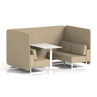 Brixworth 4 Seater Bench Booth With White Legs And White Table With White Leg In Main Line Flax Fabric - Upminster Panels And Sofa
