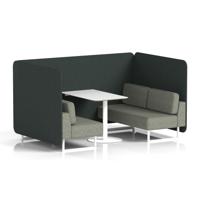 Brixworth 4 Seater Bench Booth With White Legs And White Table With White Leg In Rivet Fabric - Charcoal Panels And Vitreous Sofa