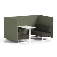 Brixworth 4 Seater Bench Booth With White Legs And White Table With White Leg In Main Line Flax Fabric - Monument Panels And Temple Sofa