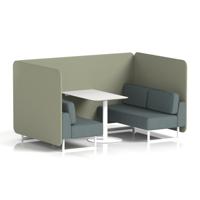 Brixworth 4 Seater Bench Booth With White Legs And White Table With White Leg In Main Line Flax Fabric - Newbury Panels And Westminster Sofa