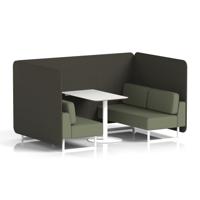 Brixworth 4 Seater Bench Booth With White Legs And White Table With White Leg In Main Line Flax Fabric - Temple Panels And Monument Sofa