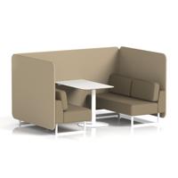 Brixworth 4 Seater Bench Booth With White Legs And White Table With White Leg In Main Line Flax Fabric - Upminster Panels And Bank Sofa