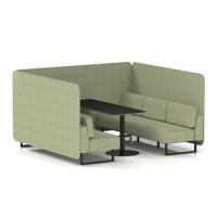 Brixworth 6 Seater Bench Booth With Black Legs And Black Table With Black Leg In Rivet Fabric - Burnish Panels And Sofa
