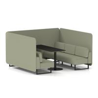Brixworth 6 Seater Bench Booth With Black Legs And Black Table With Black Leg In Main Line Flax Fabric - Newbury Panels And Sofa