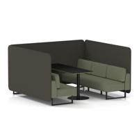 Brixworth 6 Seater Bench Booth With Black Legs And Black Table With Black Leg In Main Line Flax Fabric - Temple Panels And Monument Sofa