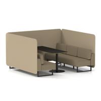 Brixworth 6 Seater Bench Booth With Black Legs And Black Table With Black Leg In Main Line Flax Fabric - Upminster Panels And Bank Sofa