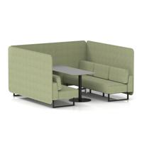 Brixworth 6 Seater Bench Booth With Black Legs And Grey Table With Black Leg In Rivet Fabric - Burnish Panels And Sofa