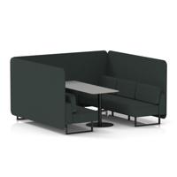 Brixworth 6 Seater Bench Booth With Black Legs And Grey Table With Black Leg In Rivet Fabric - Charcoal Panels And Sofa