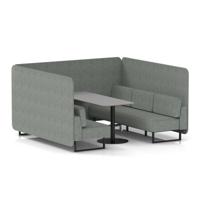 Brixworth 6 Seater Bench Booth With Black Legs And Grey Table With Black Leg In Rivet Fabric - Prime Panels And Sofa