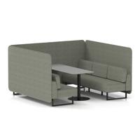 Brixworth 6 Seater Bench Booth With Black Legs And Grey Table With Black Leg In Rivet Fabric - Vitreous Panels And Sofa