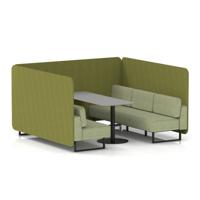 Brixworth 6 Seater Bench Booth With Black Legs And Grey Table With Black Leg In Rivet Fabric - Olive Panels And Burnish Sofa