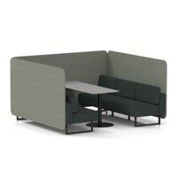 Brixworth 6 Seater Bench Booth With Black Legs And Grey Table With Black Leg In Rivet Fabric - Vitreous Panels And Charcoal Sofa