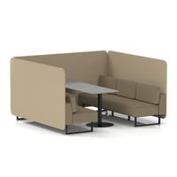 Brixworth 6 Seater Bench Booth With Black Legs And Grey Table With Black Leg In Main Line Flax Fabric - Upminster Panels And Bank Sofa