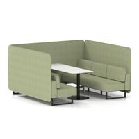Brixworth 6 Seater Bench Booth With Black Legs And White Table With Black Leg In Rivet Fabric - Burnish Panels And Sofa