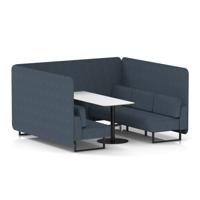 Brixworth 6 Seater Bench Booth With Black Legs And White Table With Black Leg In Rivet Fabric - Crucible Panels And Sofa