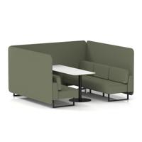 Brixworth 6 Seater Bench Booth With Black Legs And White Table With Black Leg In Main Line Flax Fabric - Monument Panels And Sofa