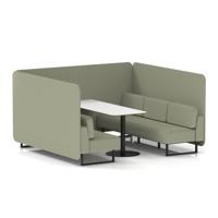 Brixworth 6 Seater Bench Booth With Black Legs And White Table With Black Leg In Main Line Flax Fabric - Newbury Panels And Sofa