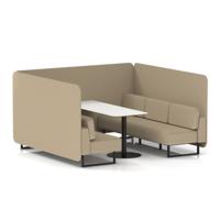 Brixworth 6 Seater Bench Booth With Black Legs And White Table With Black Leg In Main Line Flax Fabric - Upminster Panels And Sofa