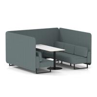Brixworth 6 Seater Bench Booth With Black Legs And White Table With Black Leg In Main Line Flax Fabric - Westminster Panels And Sofa